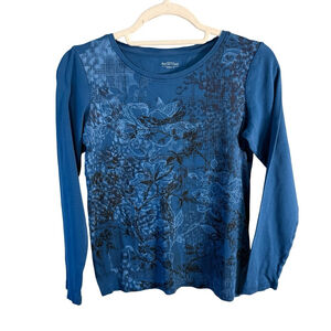 Northern Reflections Teal Floral Long Sleeve Top Size SP Petite Cotton Casual